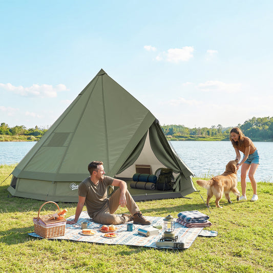 Army Green Teepee Tent Waterproof Camping Tent with Stove Jack for 4-6 People for Outdoor Camping Hiking