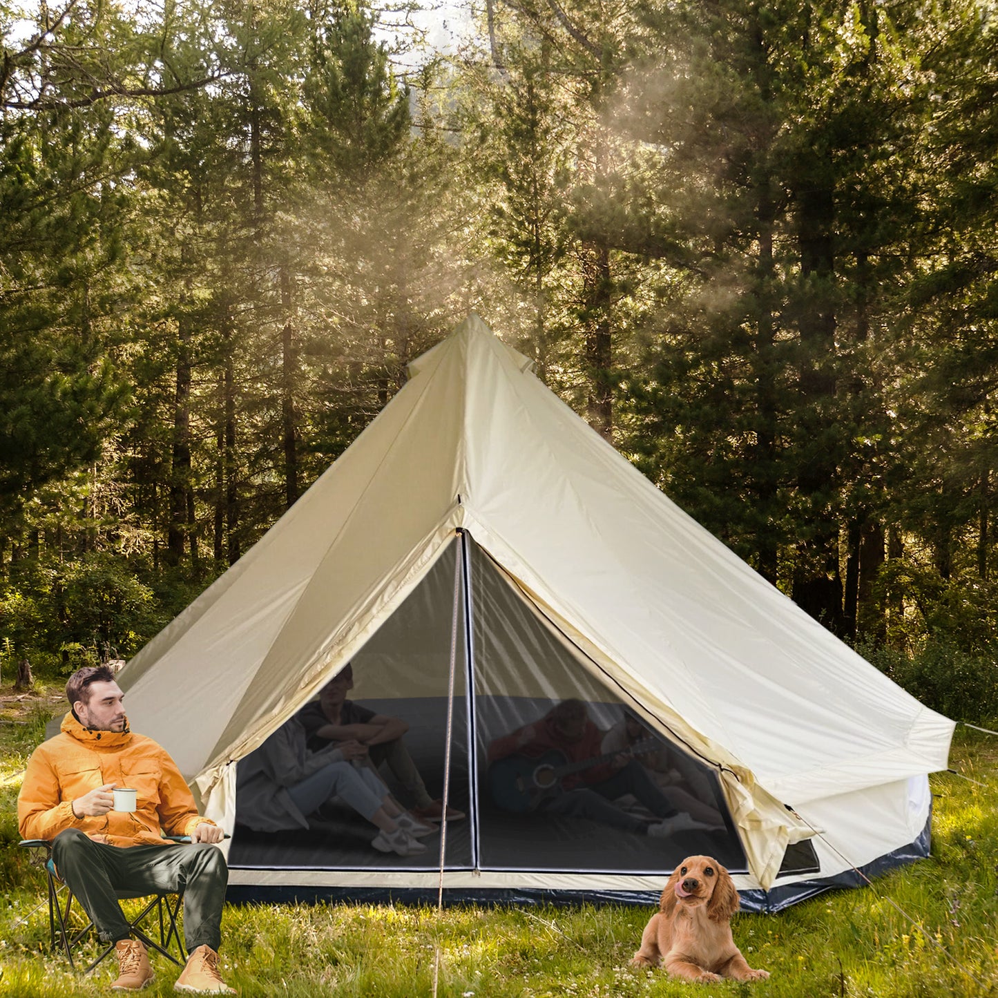 Blue 10-Person Large Waterproof Yurt Camping Tent, Perfect for Family Camping