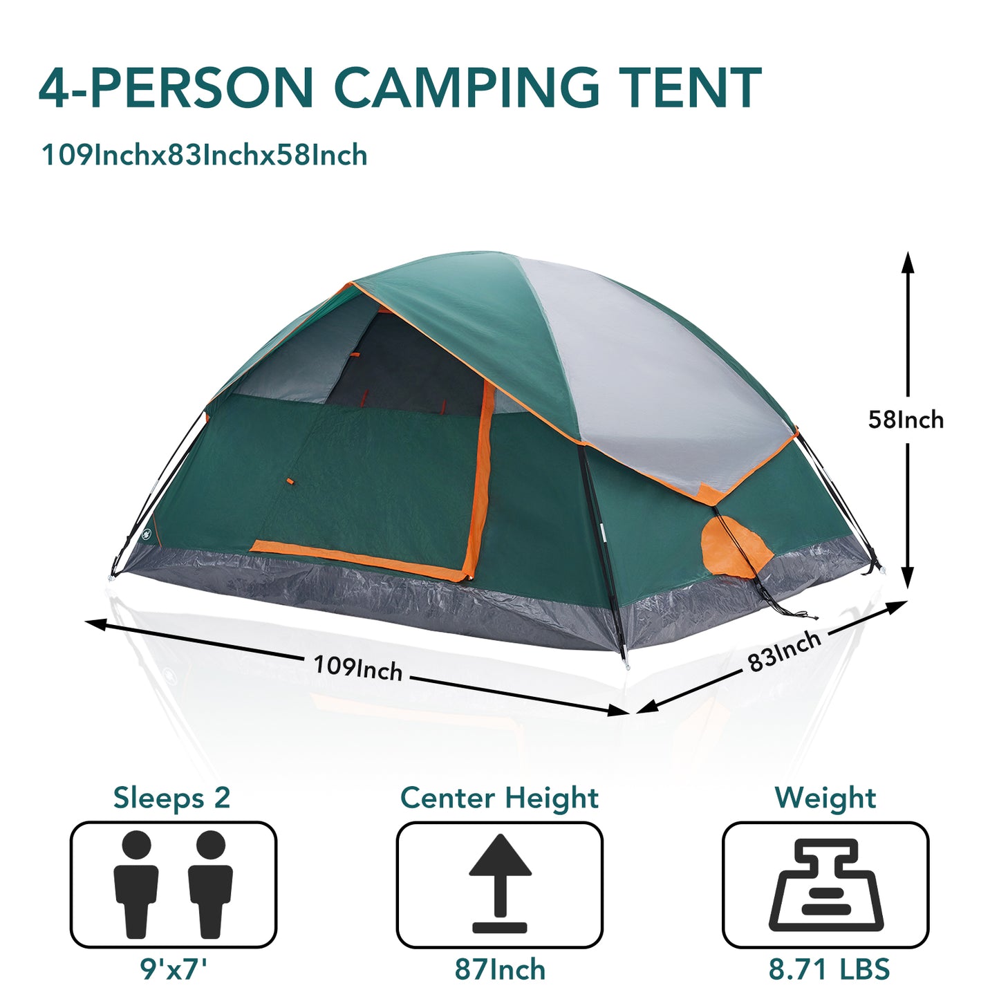 Double Or Quad-person Camping Tent, Waterproof And Windproof Dome Tent, With Multi-directional Ventilation Function