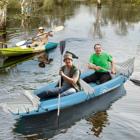 Blue 2 Person Inflatable Kayak, with Paddles, Aluminum Oars and a Repair Kit