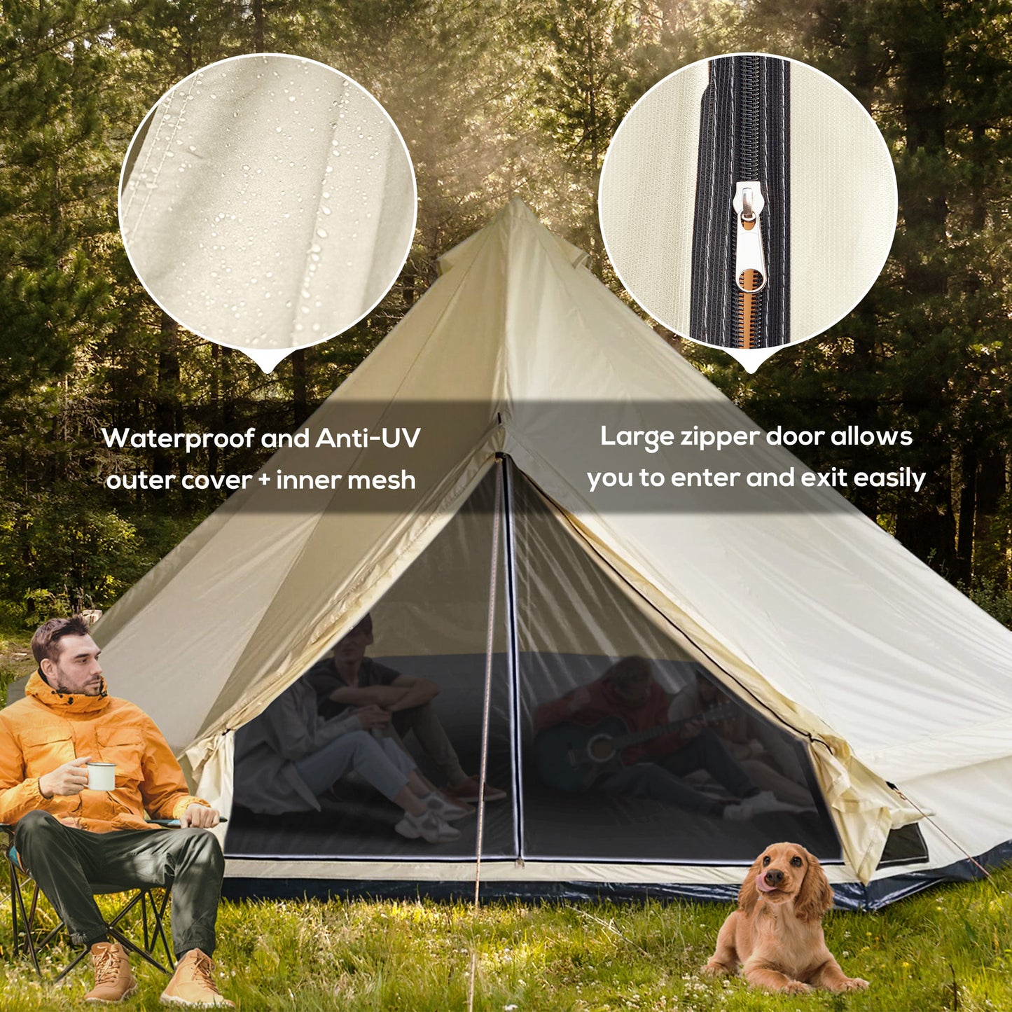 Blue 10-Person Large Waterproof Yurt Camping Tent, Perfect for Family Camping